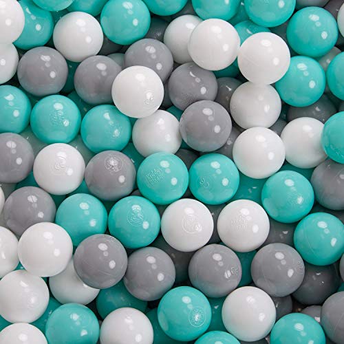 KiddyMoon 90X30cm/200 Bolas ∅ 7Cm Piscina De Bolas para Ninos Hecha En La UE, Menta:Blanco,Gris,Turquesa Clr