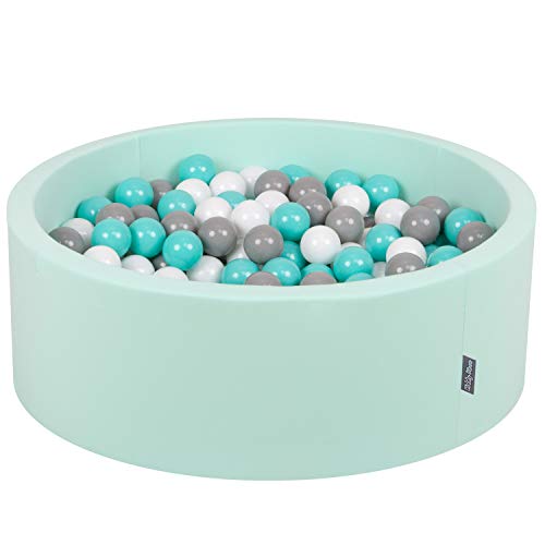 KiddyMoon 90X30cm/200 Bolas ∅ 7Cm Piscina De Bolas para Ninos Hecha En La UE, Menta:Blanco,Gris,Turquesa Clr