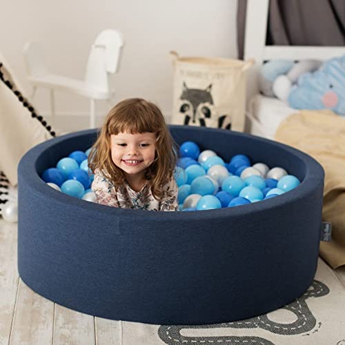 KiddyMoon Piscina De Bolas ∅ 7Cm para Ninos Hecha En La UE, Azul Marino:Gris,Blanco,Turquesa,90X30/SIN Bolas