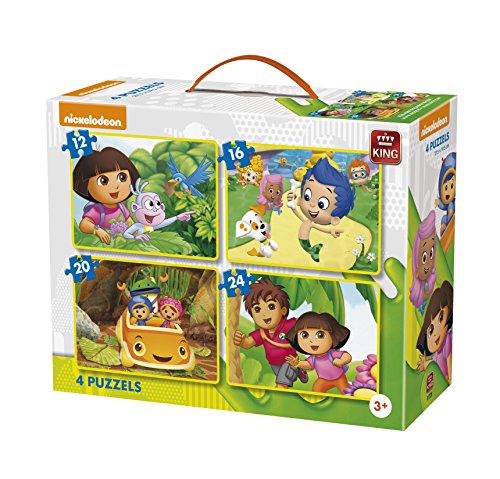 King Nickelodeon 4in1 Puzzle Puzzle - Rompecabezas (Puzzle rompecabezas, Dibujos, Niños, Nickelodeon, Dora, Diego, Bubble Guppies, Team Umizoomi, Niño/niña)