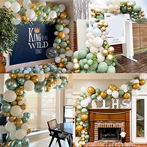Kit de guirnalda de arco de globo, 105 globos de látex dorado y verde para fiesta de 45,7 cm globos de confeti para niños y niñas, baby shower, boda, fiesta de cumpleaños decoración