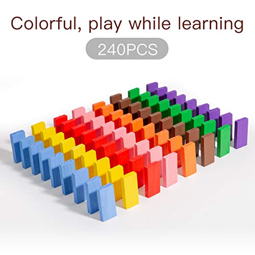 Kits de bloques de construcción de madera de dominó coloridos de 240 piezas, juego de carreras de apilamiento, juguetes educativos de carreras para niños y adultos