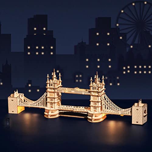 Kits de modelo de madera de rompecabezas en 3D, modelo de arte de puente y torre de reloj, construcción luminosa de edificios creativos, kits de arte de rompecabezas mejor regalo