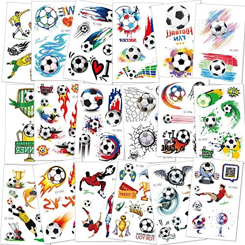 Konsait fútbol Tatuajes temporales niños Falso Tatuaje Temporal Pegatinas Tatoos Infantiles Chicos Fiestas cumpleaños de niños Regalo piñata, 18 Hojas
