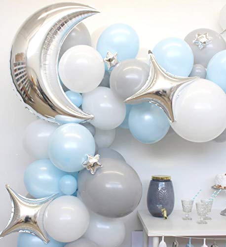 Kreatwow Twinkle Baby Shower, Decoraciones de cumpleaños para niño - Arco de Globos Azul y Gris Moon & Star, Pancarta Dorada Twinkle Little Star