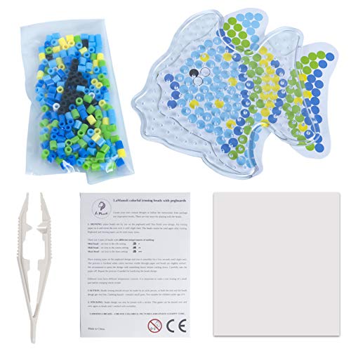 La Manuli Placas de cuentas para planchar con plantillas a juego – Pez + cuentas gratis | Placas Midi transparentes | Accesorios | Un buen regalo para niños a partir de 5 años (pescado)