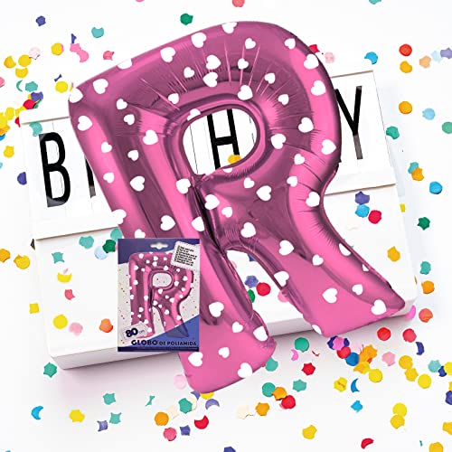 LASE C9, Globos de Cumpleaños con Letras, Metalizados y de Colores. Incluye Inflador y pegatinas adhesivas. Decoración para Fiestas de Niños y Adultos. Happy Birthday Decoración. 45cm (R, Rosa)