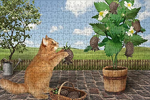 LHJOY Puzzle niño 5000 Piezas Gato Gracioso Cesta de Mimbre Fresa Animales Regalo de cumpleaños 52x38cm