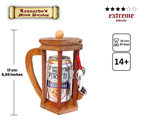 Logica Juegos Art. para Los Que No Beben Cerveza - Rompecabezas de Madera Preciosa - Rompecabezas Porta Botellas - Dificultad 4/6 Extrema - Colección Leonardo da Vinci