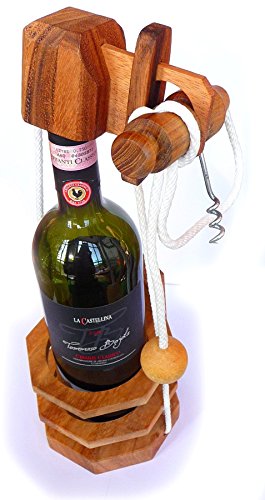 Logica Juegos Art. para Los Que Non Beben - Sacacorchos - Rompecabezas Porta Botellas de Madera Preciosa - Dificultad 3/6 Difícil - Colección Leonardo da Vinci