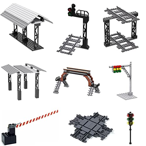 LSXUE Bricolaje Mini Lámpara de Calle Modelo Bloques de construcción Tren Cross Track Bridge Puente dedicado Tienda de autobuses Los Juguetes for niños (Size : 6324-no Box)