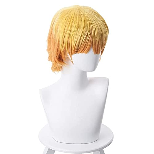 Lusha Cosplay Pelucas Anime Agatsuma Zenitsu Disfraz de pelo sintético con gorro de peluca gratis