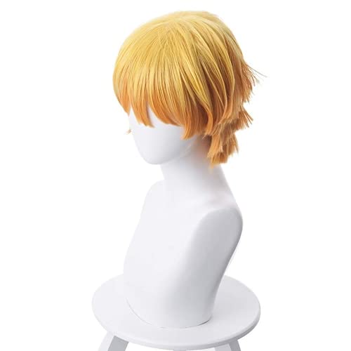 Lusha Cosplay Pelucas Anime Agatsuma Zenitsu Disfraz de pelo sintético con gorro de peluca gratis