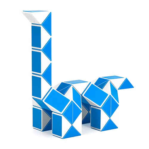 Magic Snake de 48 Bloques, TOYESS Rompecabezas Cubos de Serpiente Mágica para Niños, Twisty Puzzle Ruler para Llenadores de Bolsos para Fiestas o Navidad (Azul y Blanco)
