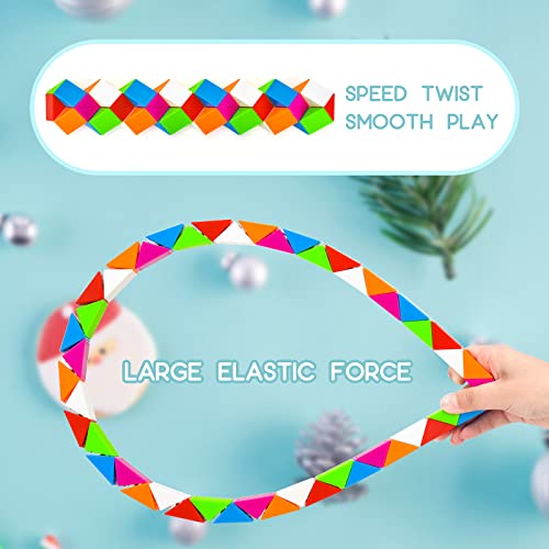 Magic Snake de 48 Bloques, TOYESS Rompecabezas Cubos de Serpiente Mágica para Niños, Twisty Puzzle Ruler para Llenadores de Bolsos para Fiestas o Navidad (Azul y Blanco)