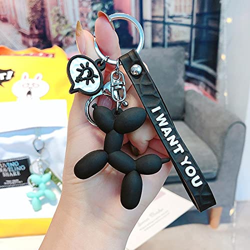 Makio Llavero Perro Globo en Bonitos Colores con Anilla metálica y mosquetón. (Negro)