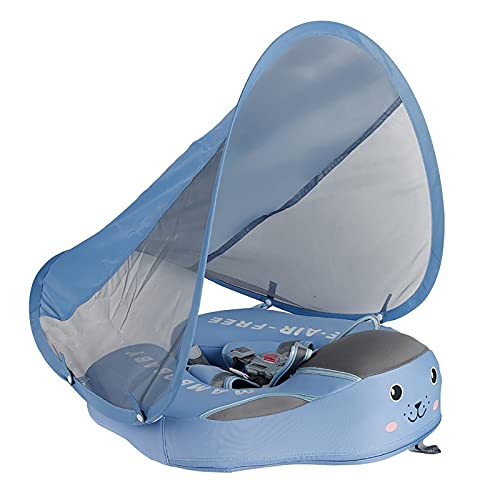 Mambobaby Flotador Ajustable Inflable de Bebe, Flotador Bebe con Toldo y Cinturón de Seguridad, Flotador de Natación para Bebé, Lindos Juguetes de Piscina de Verano para Bebés de 3 Meses a 4 Años