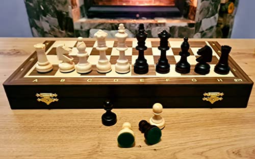 Master of Chess TORNEO Profesional No.4 - Juego de ajedrez de madera con incrustaciones y tablero de ajedrez de nogal y sicomoro (n.º 4, 38 cm), color nogal