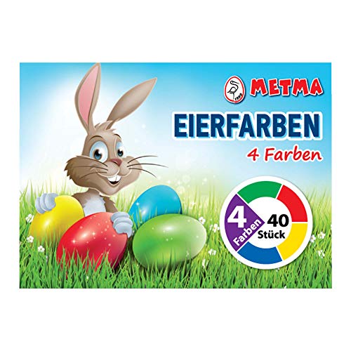 Metma B004-Lote de 4 Pinturas Verde, Rojo, Amarillo, Azul, Colores cálidos, Pastillas para Colorear, Huevos de Pascua, Multicolor (B004)