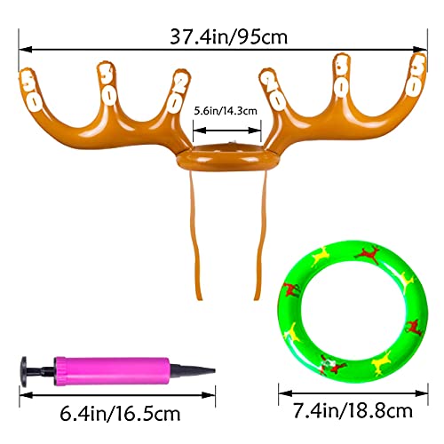 Miotlsy Juego Inflable Renos Sombrero Navidad- 1 Pcs Toss Game Juguete de Reno Marrón con 6 pcs Reno de Anillos para Niños y Padre-Hijo en Fiesta Actividades Escolares Aire Libre