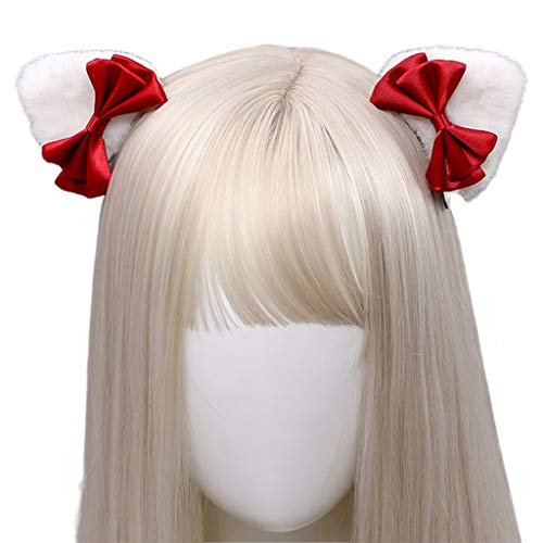 MISHITI Clips de pelo de orejas de gatito triángulo de felpa Bowknot dibujos animados animal Cosplay horquillas