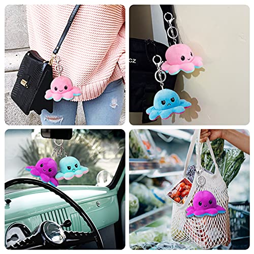 MOMSIV Llavero reversible de felpa de pulpo - Lindos juguetes suaves de pulpo de doble cara, muñeca de pulpo con tapa de pulpo pequeño, llavero de peluche de pulpo para niños, niñas y amantes