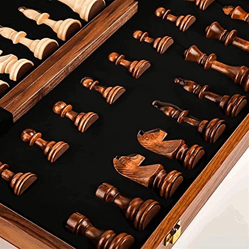 MQJ Juego de la Junta Internacional de Ajedrez, Magnético, Niños Piezas de Madera Iza de Madera Iza con Base de Flocado, Compartimiento Dentro de la Tienda para Alenar Cada Pieza, Ajedrez Profesional