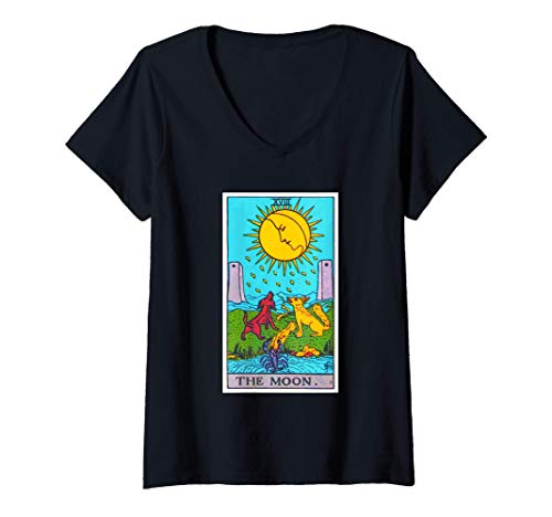 Mujer Moon Tarot Card Psychic Occult Metaphysical Camiseta Cuello V