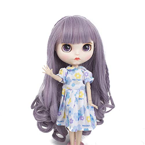 MUZIWIG Pelucas de pelo de muñeca para muñecas Blythe con 9 ~ 10 pulgadas cabeza resistente al calor sintético muñeca accesorios para el pelo (24)