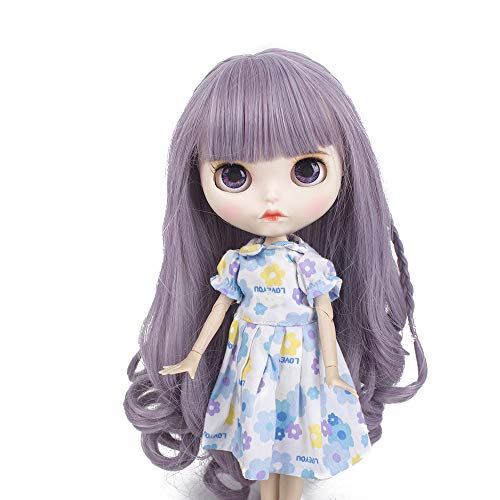 MUZIWIG Pelucas de pelo de muñeca para muñecas Blythe con 9 ~ 10 pulgadas cabeza resistente al calor sintético muñeca accesorios para el pelo (24)