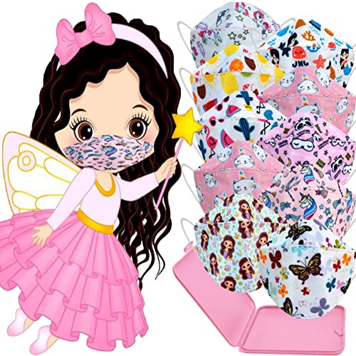 MVT Mascarilla FFP2 Colores, Pack de 10x Mascarillas FFP2 NR de Colores Homologadas Para Niñas 5 Capas Forma 3D Tipo Pez +1 Estuche Porta Mascarillas Color Aleatorio (Rosa niña)
