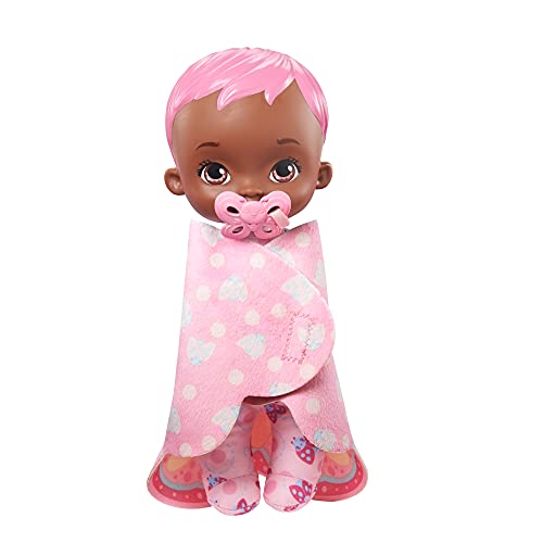 My Garden Baby Envuelve y acurruca Rosa Muñeco de Juguete con Manta Mariposa y Chupete, Regalo para niñas y niños +18 Meses (Mattel HBH40)