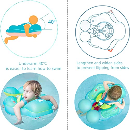 Myir Flotador bebé, Anillo de Natación para bebés de Piscina Flotador Inflable para Niños Flotador de Natación Nadar Anillo Cintura Ajustable (Azul, S)