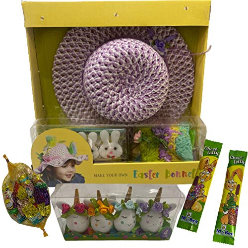 NARAS Haz tu propio kit de gorro de Pascua para niños con huevos decorativos y chocolates – Actividad perfecta para niñas (Multi, Tela)
