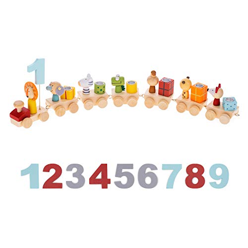 Navaris Tren de cumpleaños de Madera - Juguete para niños con números 0-9 y candelabros para Velas - Trenecito Decorativo para Poner sobre la Tarta