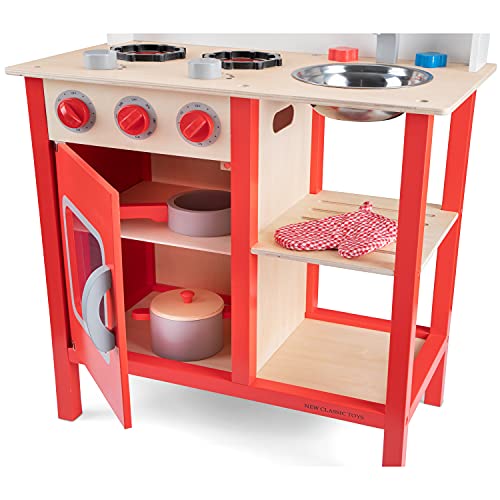 New Classic Toys Toys-11055 Kitchenette - Bon Appetit - Red, Color Rojo (Ref 1055)