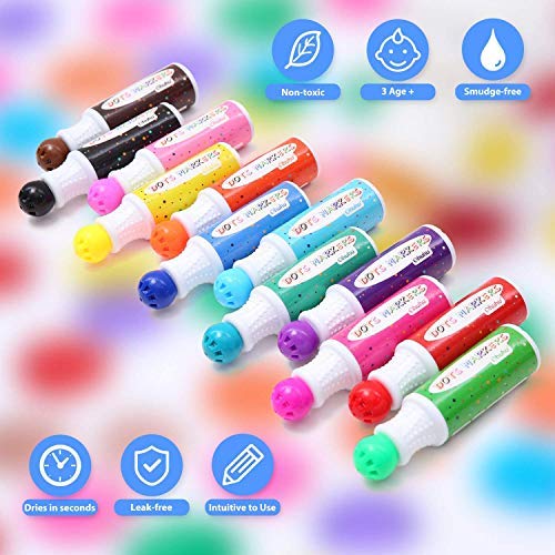 Ohuhu Marcadores de Puntos, 12 Colori Pennarelli (9mm) Bingo Pittura Penne (40 ml) con 30 Pagine di Libro di Attività, Bolígrafos Lavables no tóxicos, Pennarelli a Punta per Arte
