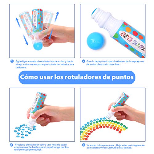 Ohuhu Marcadores de Puntos, 12 Colori Pennarelli (9mm) Bingo Pittura Penne (40 ml) con 30 Pagine di Libro di Attività, Bolígrafos Lavables no tóxicos, Pennarelli a Punta per Arte
