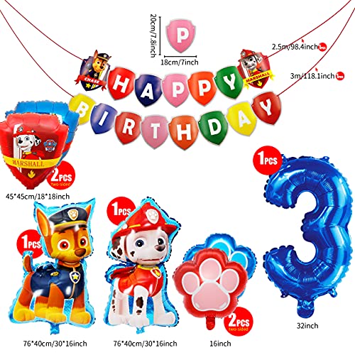Paw Dog Patrol Balloons, Globos de Patrulla Canina, Globos De Dibujos Animados, Número 3 Azul, Juego de Decoración de Cumpleaños, Suministros para Fiestas Infantiles, 8 Piezas