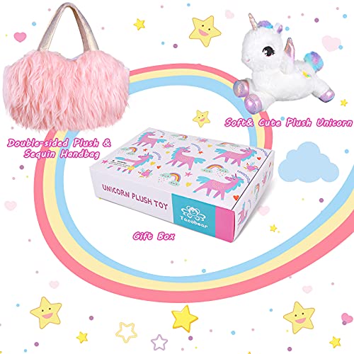 Peluche Unicornio Juguete para Niñas, Bolso de Felpa Lentejuelas y Peluches de Doble Cara con Peluche Unicornio y Manta, Unicornio Regalo Navidad Cumpleaños para Niñas 3 4 5 6 7 años