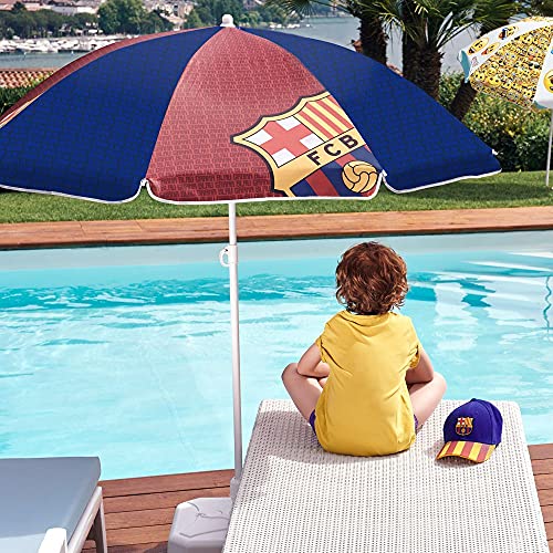 PERLETTI 15197 - Sombrilla Antiviento FC Barcelona rojo y azul, Diámetro 140 cm, Protección contra los rayos UV SPF 50+