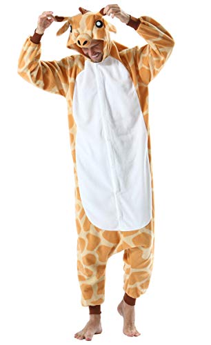 Pijama Animal Entero Unisex para Adultos con Capucha Cosplay Pyjamas Ropa de Dormir Kigurumi Traje de Disfraz para Festival de Carnaval Halloween Navidad Jirafa
