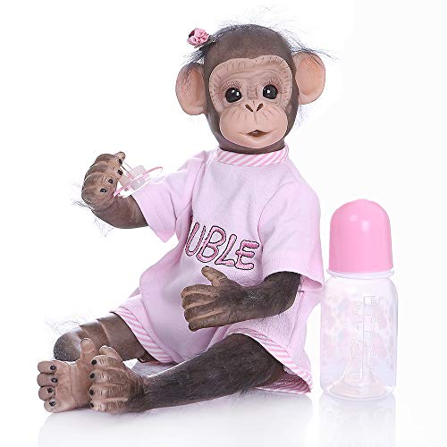 Pinky Reborn Muñecas 16 Pulgadas 40cm Simulación Silicona Vinilo Monkey Doll Realista Bebe Reborn Mono Mohair Toddler Toys Regalos de cumpleaños (05F)