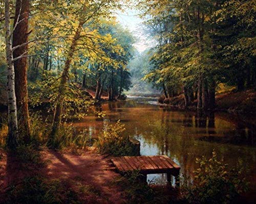Pintura por números para principiantes y niños en lienzo de lino decoración del hogar pintura al óleo (sin marco) - Jungle river