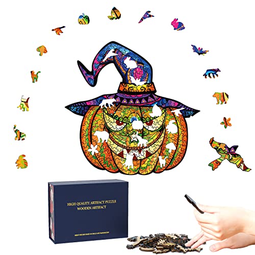 Puzzles 6 Años Shapes Puzzle 100 Piezas Cabeza De Calabaza De Halloween Puzzles De Madera Regalos De Niños A Adultos para Día Padre, Día Madre Y Día Acción Gracias 18X18.2Cm