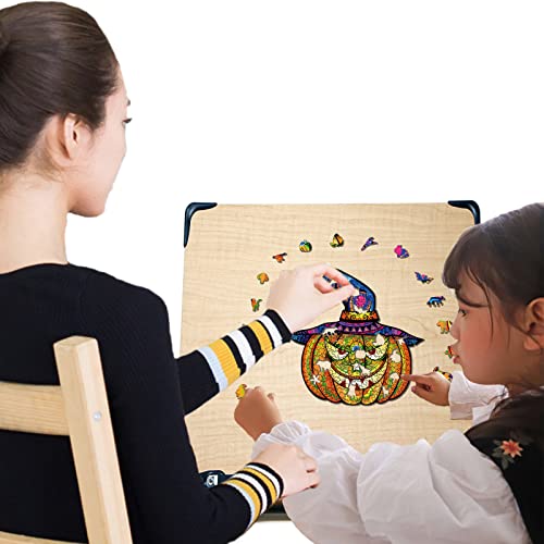 Puzzles 6 Años Shapes Puzzle 100 Piezas Cabeza De Calabaza De Halloween Puzzles De Madera Regalos De Niños A Adultos para Día Padre, Día Madre Y Día Acción Gracias 18X18.2Cm