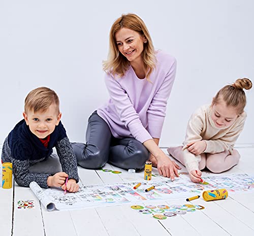 qollorette Pinturas para Niños, Libro Colorear con Lápices de Colores, Ceras de Colores y Pegatinas para Niños Vida en la Ciudad – Manualidades Regalos para Niños, 480 x 29cm (16 Feet)