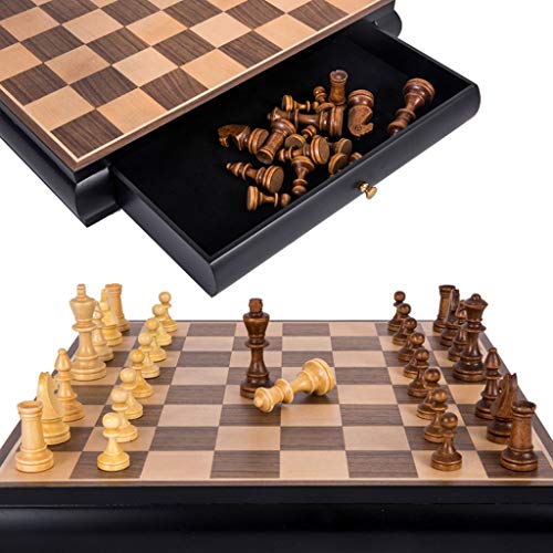 QWp Ajedrez Conjunto de ajedrez de Madera Maciza con Doble cajonera Piezas de Tablero de ajedrez de Entretenimiento Juegos de Mesa de Entretenimiento Regalos Decorativos de Alta Gama Ajedrezs