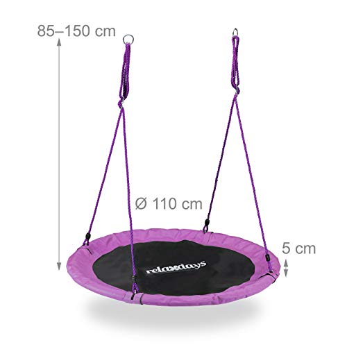 Relaxdays Columpio Jardín Nido de Altura Ajustable para Niños y Adultos, hasta 100 kg, Morado, ø 90 cm, Juventud Unisex