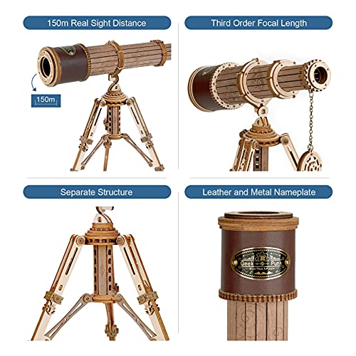 ROKR Rompecabezas Puzzles 3D Maquetas de Madera para Construir Telescopio Monocular Ciencias Regalos para Adultos Niños Mayores de 14 Años, 314 Piezas, Monocular Telescope